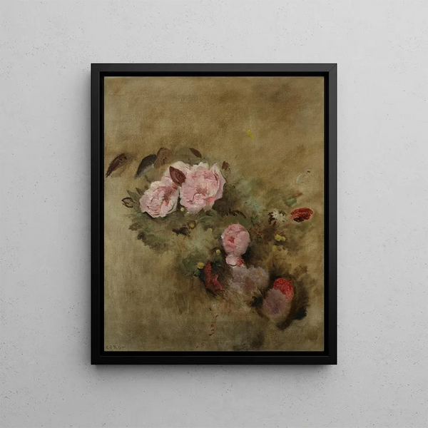Nature morte con mazzo di fiori - Jean-Baptiste-Camille Corot — quadro incorniciato alla parete