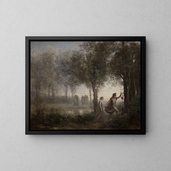 Orfeo che conduce Euridice fuori dagli Inferi - Jean-Baptiste-Camille Corot — quadro incorniciato alla parete