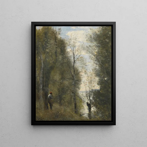 Praterie allagate viste attraverso il fogliame - Jean-Baptiste-Camille Corot — quadro incorniciato alla parete