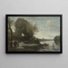 Rivière con una torre lontana - Jean-Baptiste-Camille Corot — quadro incorniciato alla parete