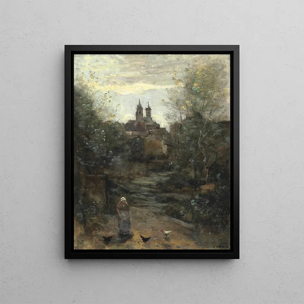 Semur Il sentiero della chiesa - Jean-Baptiste-Camille Corot — quadro incorniciato alla parete