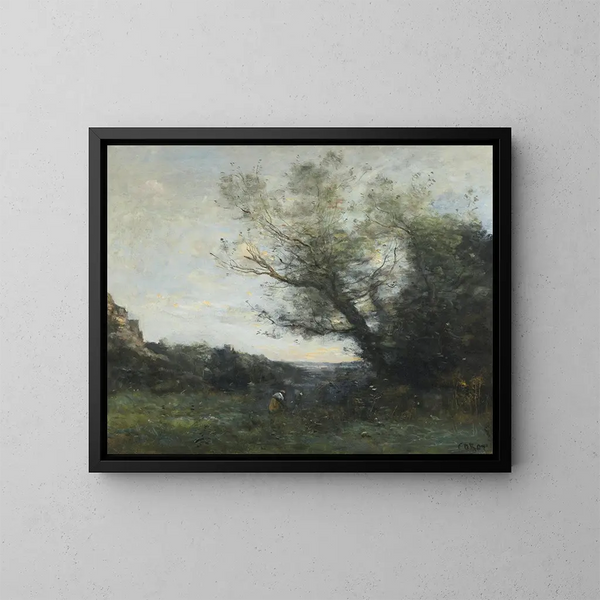 Ricordo dell'Italia. La raccolta - Jean-Baptiste-Camille Corot — quadro incorniciato alla parete