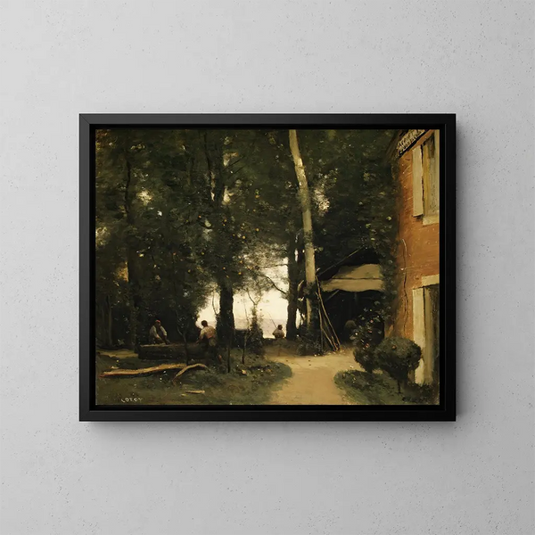 I bordi della Senna a Conflans - Jean-Baptiste-Camille Corot — quadro incorniciato alla parete