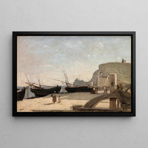 La spiaggia di Étretat - Jean-Baptiste-Camille Corot — quadro incorniciato alla parete