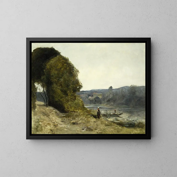 La partenza del barcaiolo - Jean-Baptiste-Camille Corot — quadro incorniciato alla parete