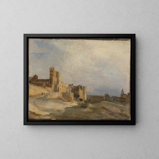 Il palazzo dei papi ad Avignone - Jean-Baptiste-Camille Corot — quadro incorniciato alla parete