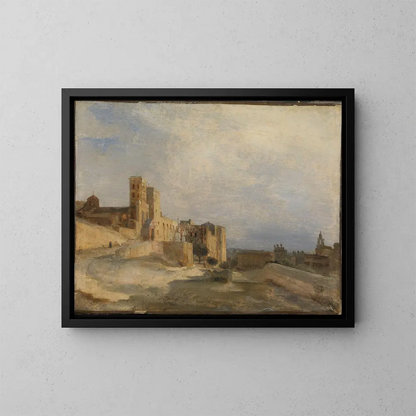 Il palazzo dei papi ad Avignone - Jean-Baptiste-Camille Corot — quadro incorniciato alla parete