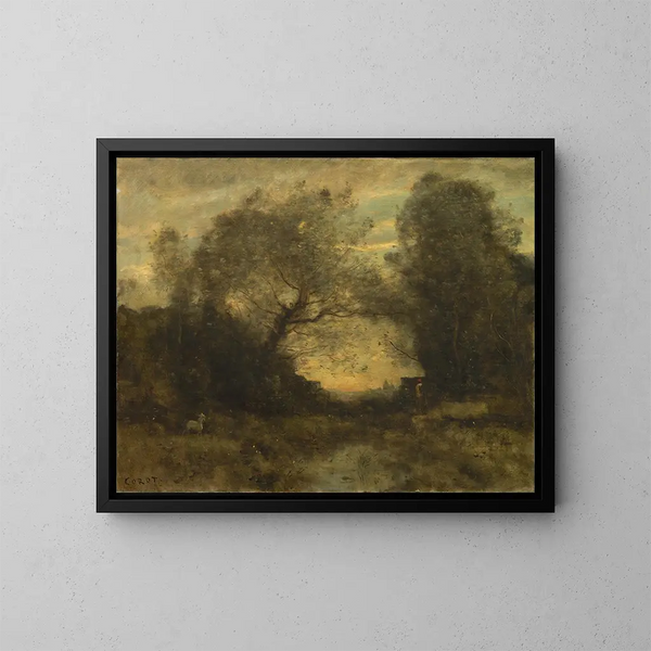L'Étang à l'entrée des bois - Jean-Baptiste-Camille Corot — quadro incorniciato alla parete