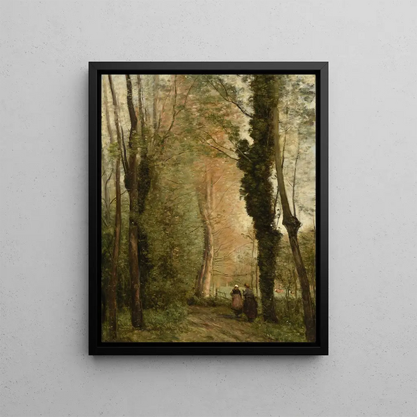 Un sentiero tra gli alberi in primavera - Jean-Baptiste-Camille Corot — quadro incorniciato alla parete