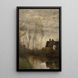 JeanBaptisteCamille Corot - Un coin de rivire avec maison et peupliers.webp