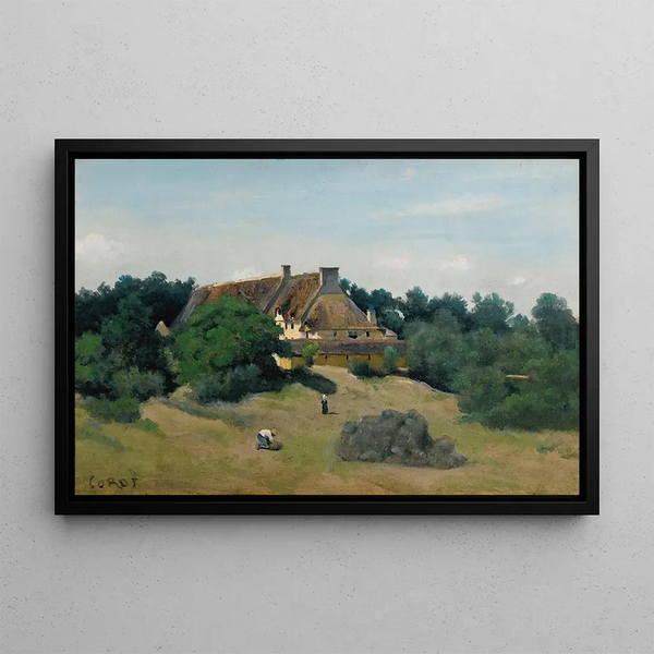 Una fattoria a Saint-Martin-du-Bon-Fossé vicino a Saint-Lô - Jean-Baptiste-Camille Corot — quadro incorniciato alla parete