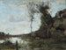 Una contadina e la sua mucca, la palude in vista di un villaggio - Jean-Baptiste-Camille Corot — vista dell’opera