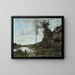 Una contadina e la sua mucca, la palude in vista di un villaggio - Jean-Baptiste-Camille Corot — quadro incorniciato alla parete