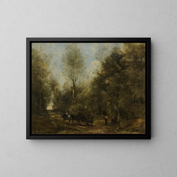 Un sentiero nei boschi di Wagnonville - Jean-Baptiste-Camille Corot — quadro incorniciato alla parete