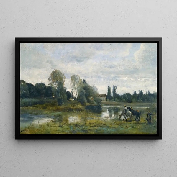 Ville d'Avray L'abreuvoir des chevaux - Jean-Baptiste-Camille Corot — quadro incorniciato alla parete