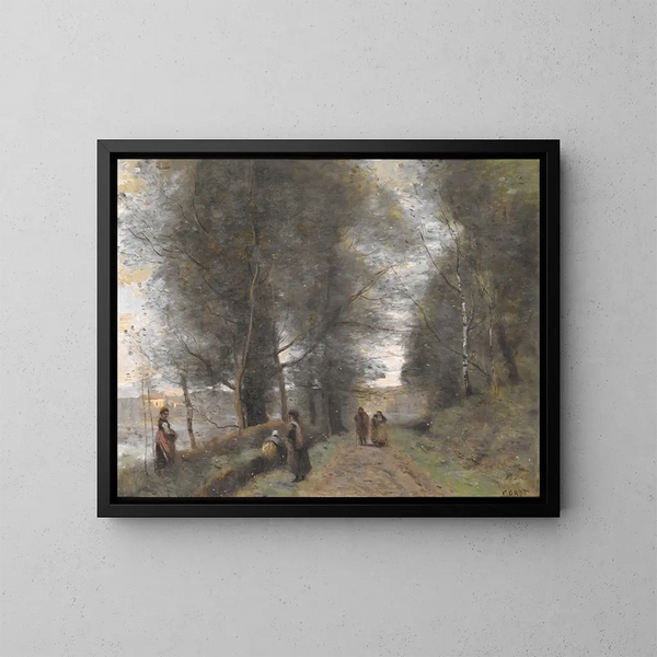 Sentier boscoso a Ville-d'Avray che costeggia lo stagno - Jean-Baptiste-Camille Corot — quadro incorniciato alla parete