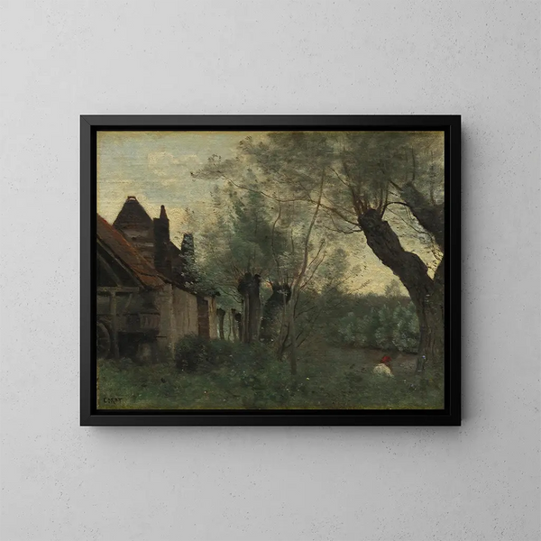 Salici e fattoria a Sainte-Catherine-les-Arras - Jean-Baptiste-Camille Corot — quadro incorniciato alla parete