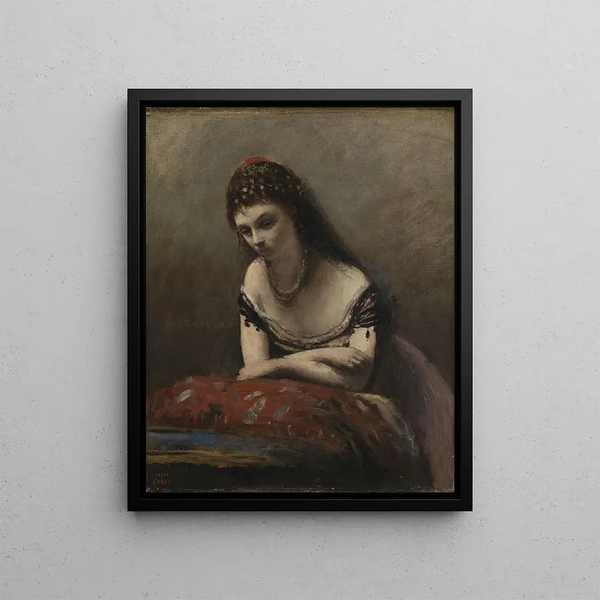 Giovane donna appoggiata su un cuscino - Jean-Baptiste-Camille Corot — quadro incorniciato alla parete