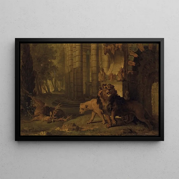 Atalante e Hippomène trasformati in leoni - Jean-Baptiste Oudry — quadro incorniciato alla parete
