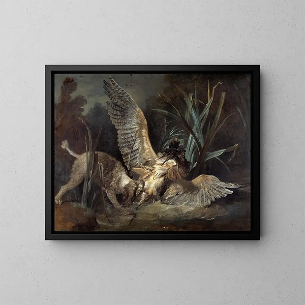 Epagneul che cattura un airone - Jean-Baptiste Oudry — quadro incorniciato alla parete