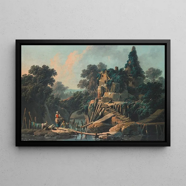 La Vieille Ferme, paesaggio pastorale - Jean-Baptiste Pillement — quadro incorniciato alla parete