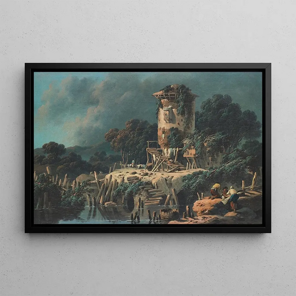 La vieille tour, paesaggio pastorale - Jean-Baptiste Pillement — quadro incorniciato alla parete