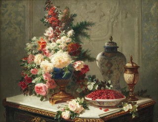 Nature morte con fiori e lamponi - Jean-Baptiste Robie — vista dell’opera