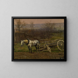 JeanBaptiste douard Detaille - Charrette Attele Dun Cheval Blanc.webp