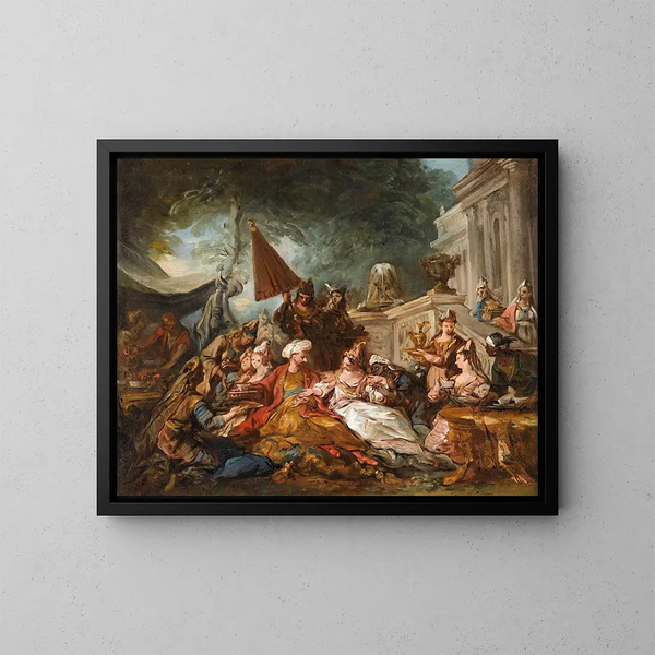 Scène orientale ou il banchetto di Ester - Jean-François de Troy — quadro incorniciato alla parete