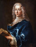 Ritratto di un uomo con cappotto blu che tiene un libro - Jean-François de Troy — vista dell’opera