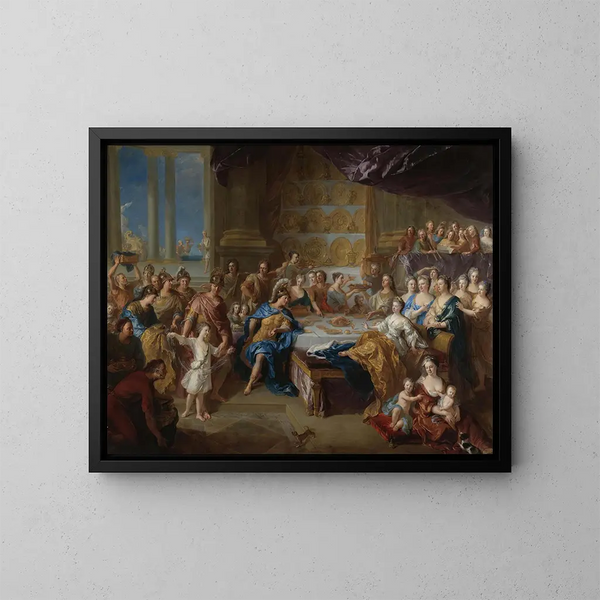 Il banchetto di Didone ed Enea, un ritratto allegorico della famiglia del duca e della duchessa di Maine - Jean-François de Troy — quadro incorniciato alla parete