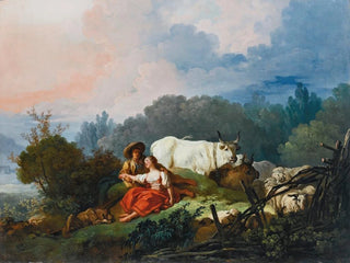 Paesaggio pastorale con un pastore e una pastorella in riposo - Jean-Honoré Fragonard — vista dell’opera