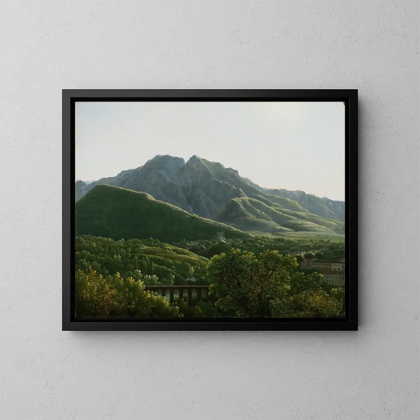 Vista sul ponte e sulla città di Cava, Regno di Napoli - Jean-Joseph-Xavier Bidauld — quadro incorniciato alla parete