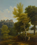 Vista di un ruscello in campagna, un castello sulla collina sopra con Pris e Oenone in primo piano - Jean-Victor Bertin — vista dell’opera