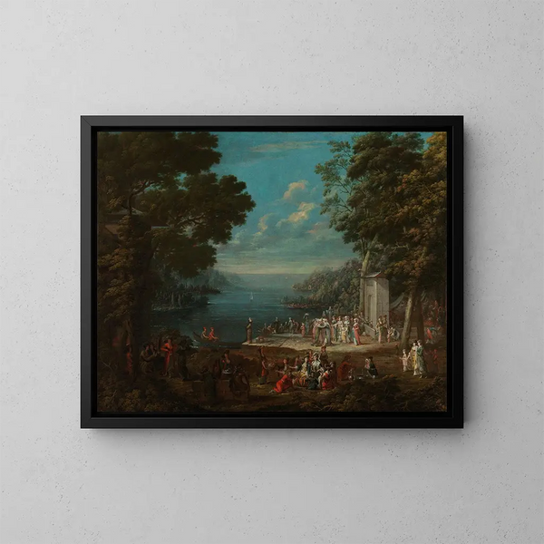 Uscita tra signore a Hnkr skelesi lungo il Bosforo - Jean-Baptiste Vanmour — quadro incorniciato alla parete