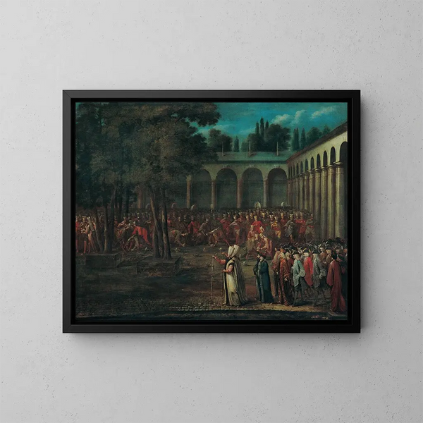 La délégation ambassadrice traversant il secondo cortile del palazzo di Topkapi - Jean-Baptiste Vanmour — quadro incorniciato alla parete