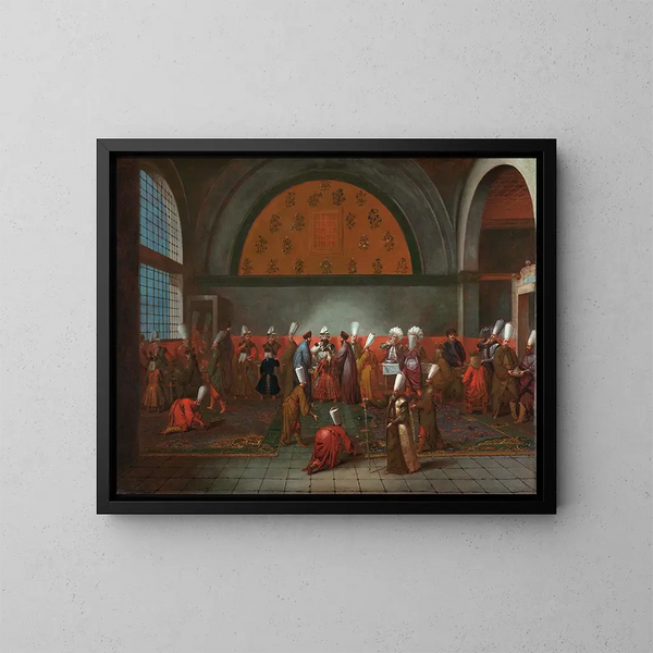 Il pasto in onore dell'ambasciatore Cornelis Calkoen - Jean-Baptiste Vanmour — quadro incorniciato alla parete