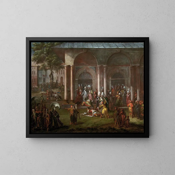 Il omicidio di Patrona Halil e dei suoi compagni ribelli - Jean-Baptiste Vanmour — quadro incorniciato alla parete