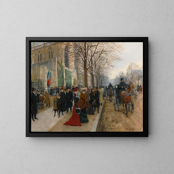 Dopo la funzione nella chiesa della Santa Trinità, Natale 1890 - Jean Béraud — quadro incorniciato alla parete