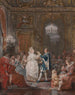 Una festa in un interno Louis XVI illuminato da un candelabro e una torcia con una coppia che danza il minuetto - Jean Démosthène Dugourc — vista dell’opera