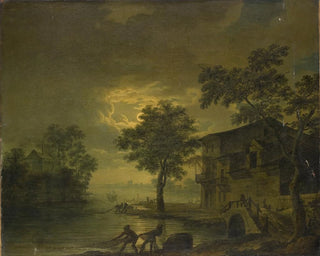 Jean Franois Hu - River Landscape with Fishermen at Moonshine.webp