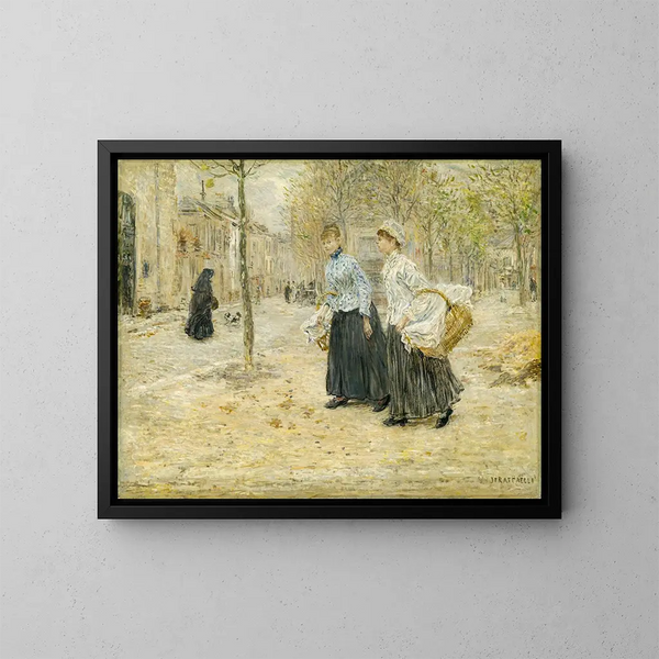 Due lavatrici che attraversano un piccolo parco a Parigi - Jean François Raffaëlli — quadro incorniciato alla parete