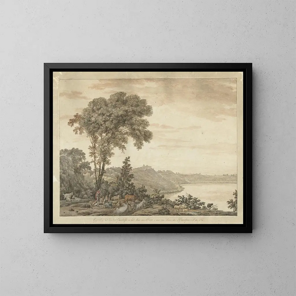 Vista di Castel Gandolfo e del lago di Albano - Jean Grandjean — quadro incorniciato alla parete