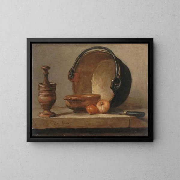 Natura morta con pentola in rame - Jean Siméon Chardin — quadro incorniciato alla parete