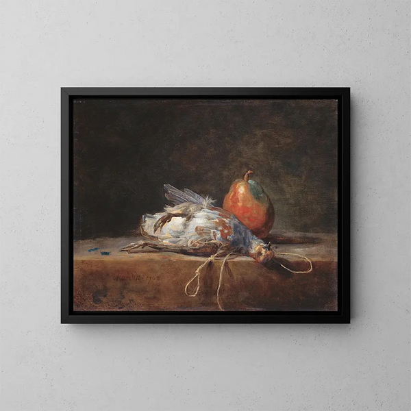 Natura morta con pernice e pera - Jean Siméon Chardin — quadro incorniciato alla parete