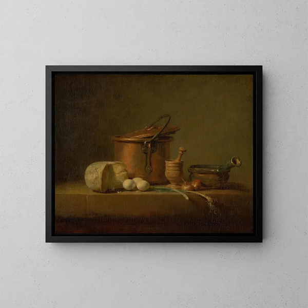 Natura morta con vaso di rame, formaggio e uova - Jean Siméon Chardin — quadro incorniciato alla parete