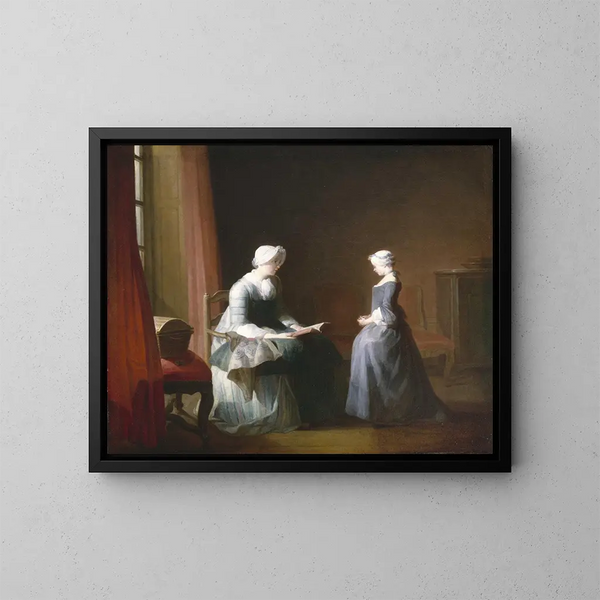 La buona educazione - Jean Siméon Chardin — quadro incorniciato alla parete