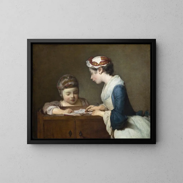 La Petite Maîtresse d'école - Jean Siméon Chardin — quadro incorniciato alla parete