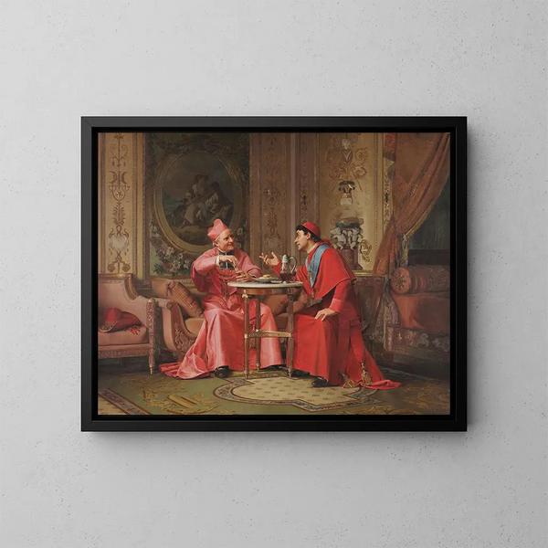 Discussione amichevole tra cardinali - Jehan Georges Vibert — quadro incorniciato alla parete