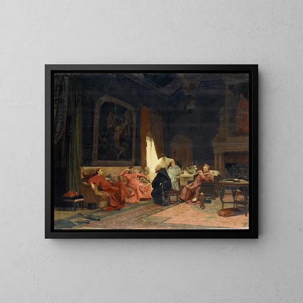 Le avventure del missionario - Jehan Georges Vibert — quadro incorniciato alla parete